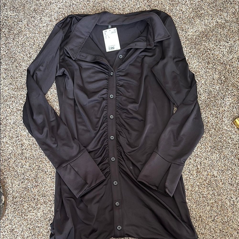 Black Button-Up Ruched dress